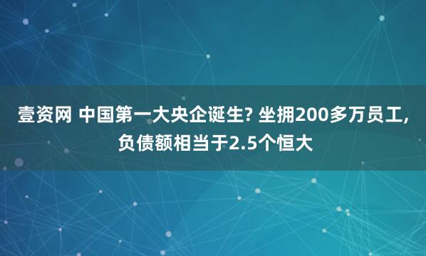 壹资网 中国第一大央企诞生? 坐拥200多万员工, 负债额相当于2.5个恒大